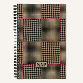 Klassieke Houndstooth Black Taupe Hot Pink Check Notitieboek