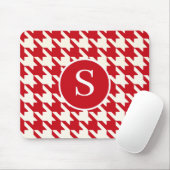 Klassieke Houndstooth Cherry Red & White Monogram Muismat (Met muis)