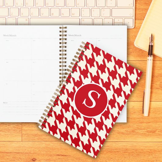 Klassieke Houndstooth Cherry Red & White Monogram Planner