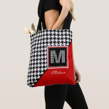 Klassieke Houndstooth Monogram in Rood Zwart Wit