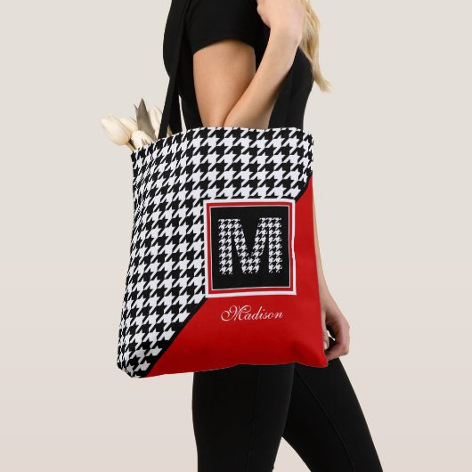 Klassieke Houndstooth Monogram in Rood Zwart Wit Draagtas (Dichtbij)