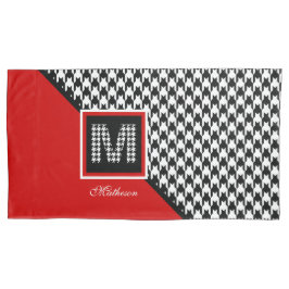 Klassieke Houndstooth & Monogram | Rood zwart wit Kussensloop