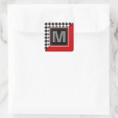Klassieke Houndstooth & Monogram | Rood zwart wit Vierkante Sticker (Tas)