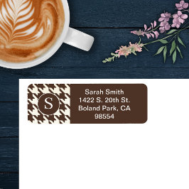 Klassieke Houndstooth Patroon Donker Bruin en Wit Etiket