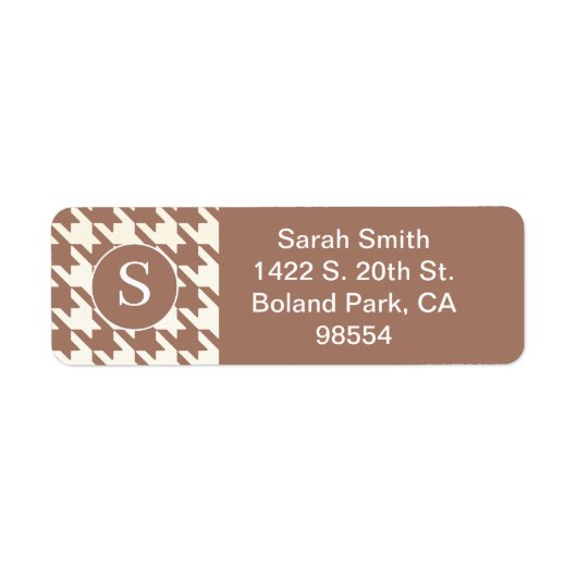 Klassieke Houndstooth Patroon Mocha Mousse en wit Etiket (Voorkant)
