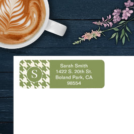 Klassieke Houndstooth Patroon Salie Groen en Wit Etiket