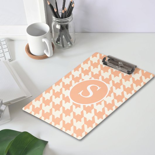 Klassieke Houndstooth Peachy Coral Monogram Klembord