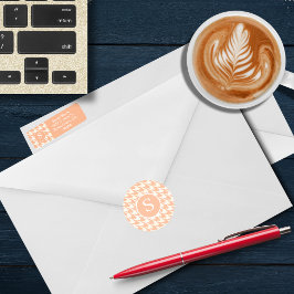 Klassieke Houndstooth Peachy Coral Monogram Ronde Sticker