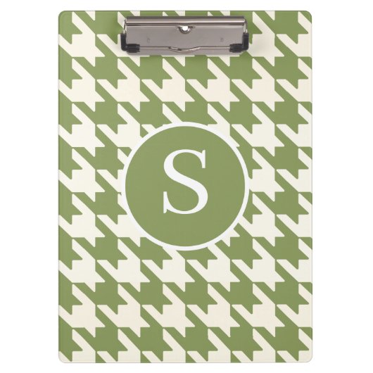Klassieke Houndstooth Sage Groen & Wit Monogram Klembord (Voorkant)