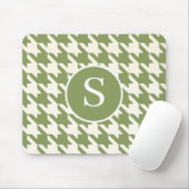 Klassieke Houndstooth Sage Groen & Wit Monogram Muismat (Met muis)