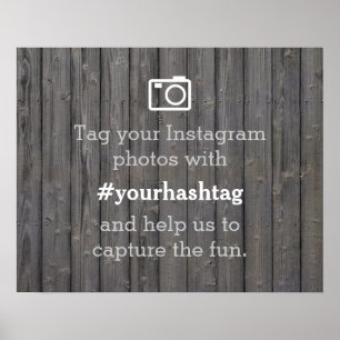 Klassieke houten Instagram-foto's Hashtag Huwelijk Poster