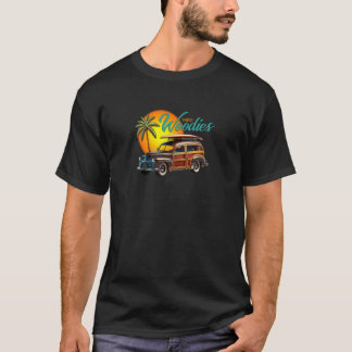 Klassieke houten wagon uit 1950, vintage stationwa t-shirt