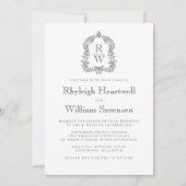 Klassieke houtskool en witte monogram kransscript kaart (Voorkant)