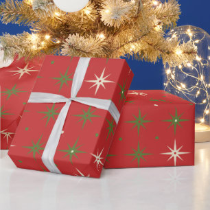 Klassieke Huidige Rode Kerstster & Bal Cadeaupapier