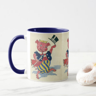 Klassieke humor, schattige gelukkige dansende vark mok