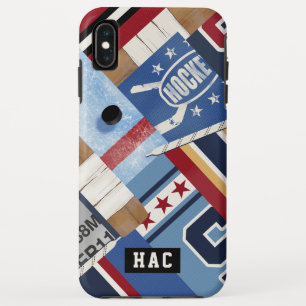 Klassieke  Ice Hockey Patchwork-Shirten & Puck iPhone XS Max Hoesje