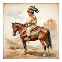 Klassieke indiaanse jongen op paard Westerse kunst