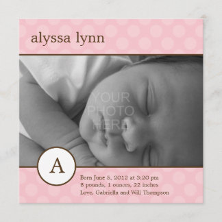Klassieke Initiaal Baby Girl Birth kondiging Aankondiging