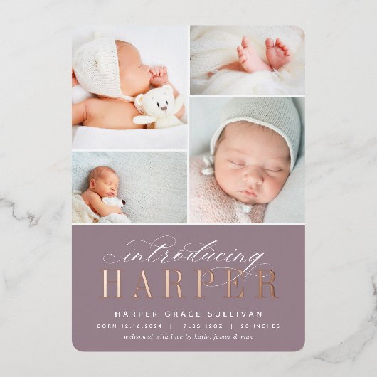 Klassieke inleiding Folie Foto geboortebekendmakin Folie Uitnodiging (Voorkant)