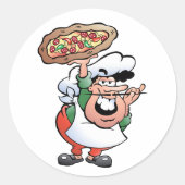 Klassieke Italiaanse Pizza Chef Cartoon Ronde Sticker (Voorkant)