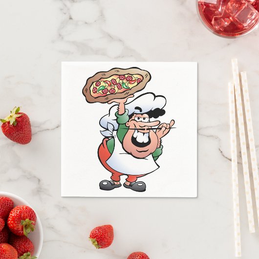 Klassieke Italiaanse Pizza Chef Cartoon Servetten