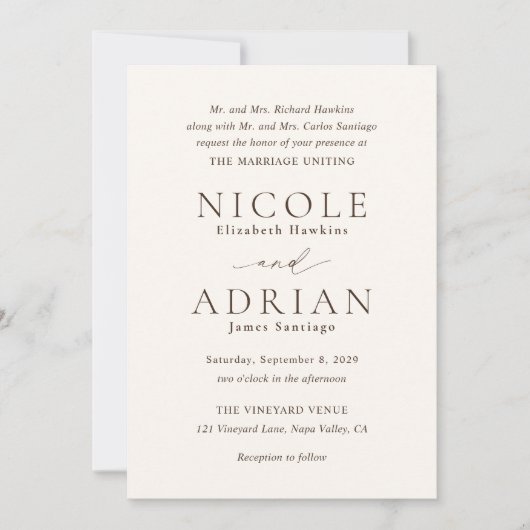 Klassieke ivoor elegante bruiloft kaart (Voorkant)