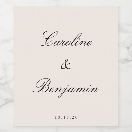 Klassieke Ivoor Script Elegante Bruiloft Aangepast Wijn Etiket (Enkel label)