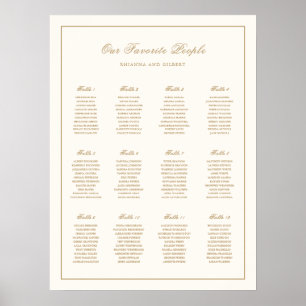 Klassieke ivoren en gouden trouw zitplaatsenkaart poster