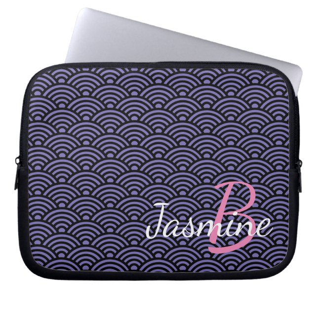 Klassieke Japanse Blue Wave Deco en Monogram Laptop Sleeve (Voorkant)