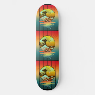 Klassieke Japanse Kanagawa-golf Oceaan zonsonderga Skateboard