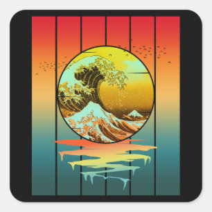 Klassieke Japanse Kanagawa-golf Oceaan zonsonderga Vierkante Sticker