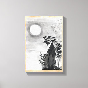 Klassieke  japanse nacht maan scenery sumi-e canvas afdruk
