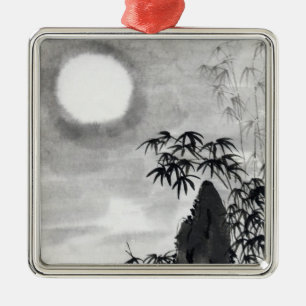 Klassieke japanse nacht maan scenery sumi-e metalen ornament