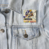 Klassieke  Japanse Samurai Warrior General Vierkante Button 5,1 Cm (In situ)