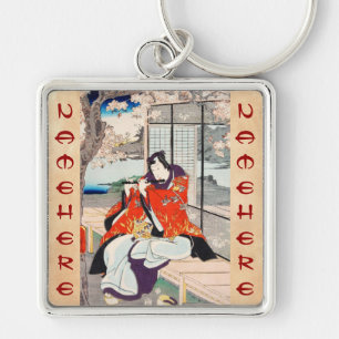 Klassieke japanse ukiyo-e flute player kunst sleutelhanger