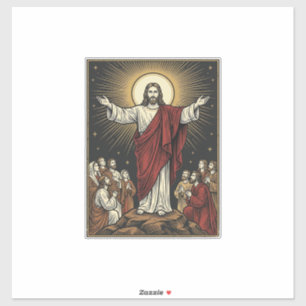 Klassieke Jezus Stralende Glorie Christelijke Grav Sticker