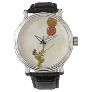 Klassieke jongen met rode ballonnen op een verjaar horloge