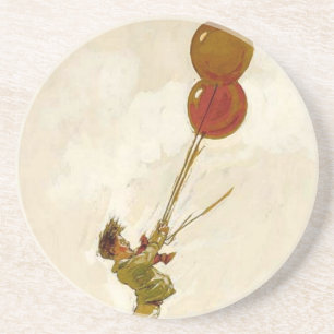 Klassieke jongen met rode ballonnen op een verjaar zandsteen onderzetter