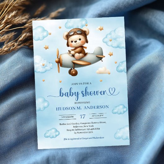 Klassieke Jongensdouche Teddybeer Piloot Blauw Bru Kaart