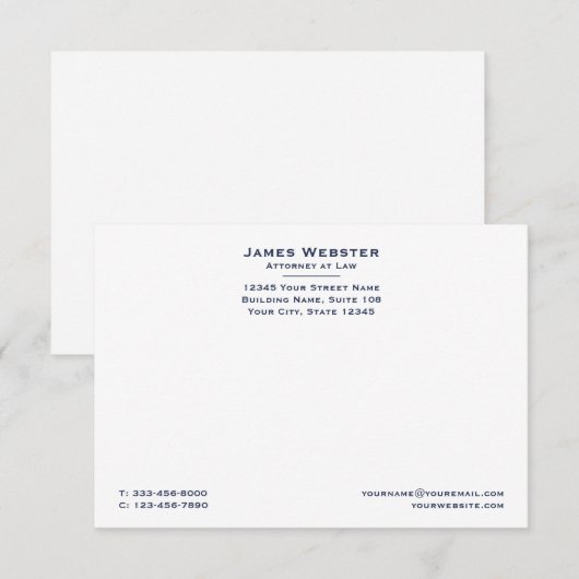 Klassieke Juridische & Professionele Attorney Navy Notitiekaartje (Voorkant / Achterkant)