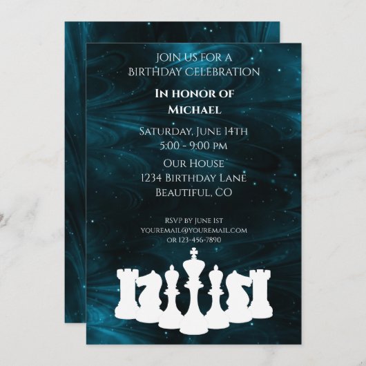 Klassieke kaasstukken van Chess Blue Nebula Birthd Kaart (Voorkant / Achterkant)