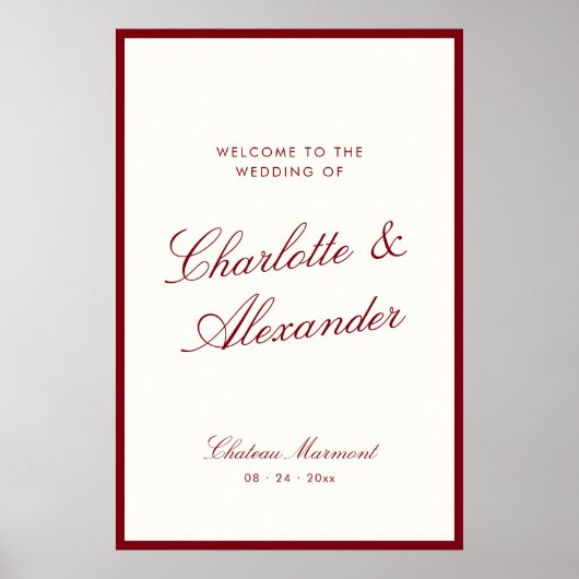Klassieke kalligrafie dieprood oud geld bruiloft poster (Voorkant)