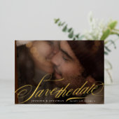 Klassieke kalligrafie foto trouw save the date folie uitnodiging (Staand Voorkant)