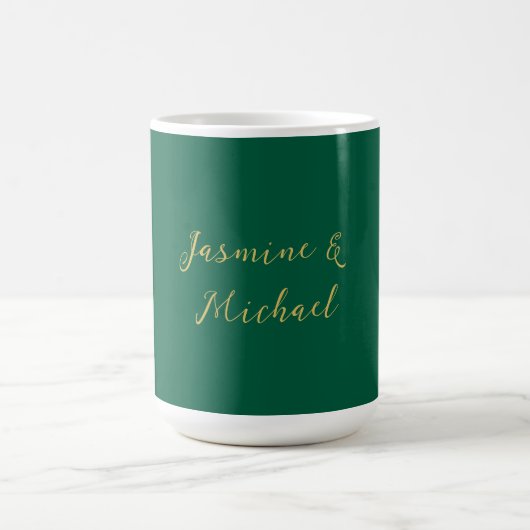 Klassieke kalligrafie koppel namen groen & goud koffiemok (Center)