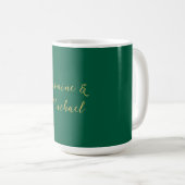 Klassieke kalligrafie koppel namen groen & goud koffiemok (Voorkant rechts)