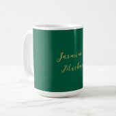 Klassieke kalligrafie koppel namen groen & goud koffiemok (Voorkant links)