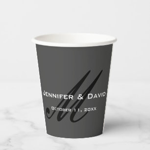 Klassieke Kalligrafie Monogram Bruiloftsgrijs Papieren Bekers
