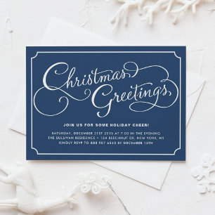 Klassieke Kalligrafie Navy Blue Christmas Party Kaart
