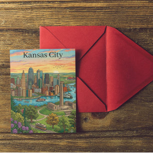 Klassieke Kansas City Silhouette Reis Kunst Briefkaart