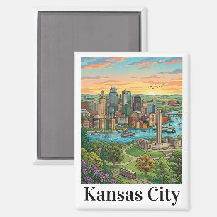 Klassieke Kansas City Silhouette Reis Kunst Magneet